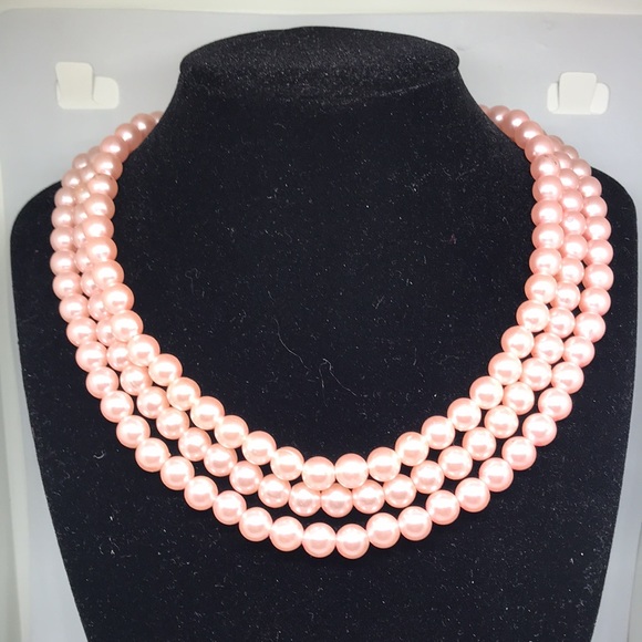 Hong Kong | Vintage | 3 Layer | Faux Pearl | Pink | Necklace | Approx. 17” - Picture 6 of 12